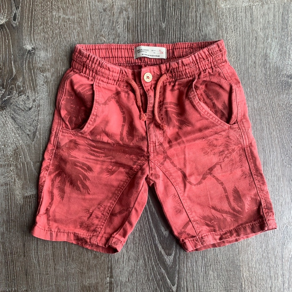 Zara Boys Red Palm Shorts